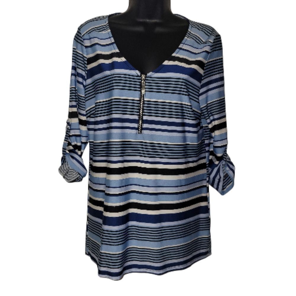 Roz & Ali Blue Striped Blouse